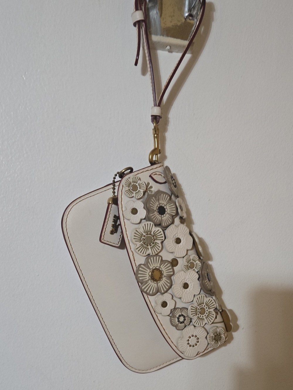 Coach Cream Floral Appliqué Wristlet with Gold Accents